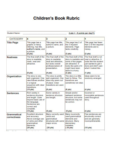Children Book Rubric