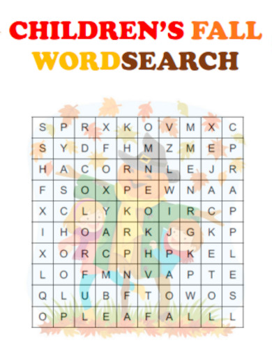 Children Fall Word Search
