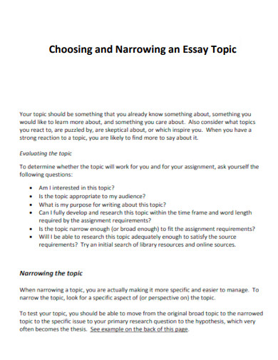 Choosing and Narrowing an Essay Topic