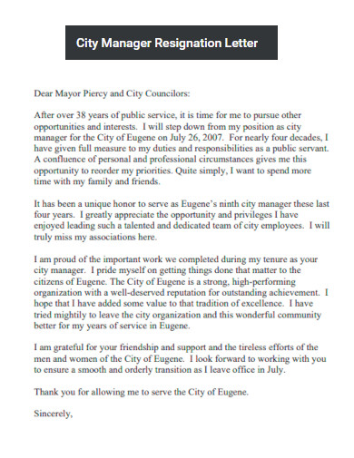 City Manager Resignation Letter