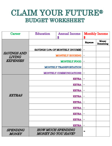 Claim Future BudgetWorksheet