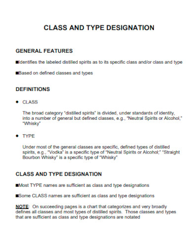 Class and Type Designation Definition