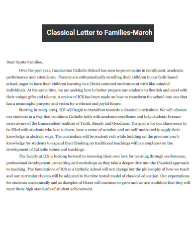 Classical Letter to Families March