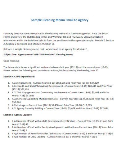 Cleaning Memo Email to Agency