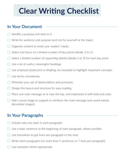 Clear Writing Checklist