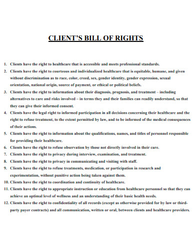 Clients Bill of Rights