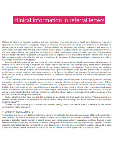 Clinical Information in Referral Letter