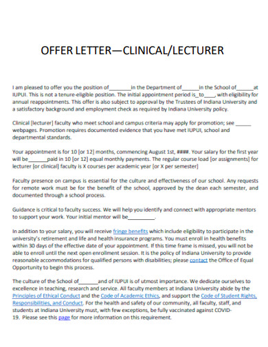 Clinical Lecturer Offer Letter