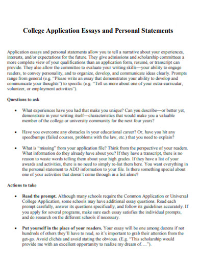 College Application Essay and Personal Statements