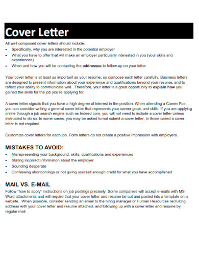 College Cover Letter for Resume