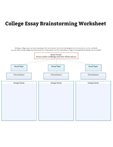 College Essay Brainstorming Worksheet