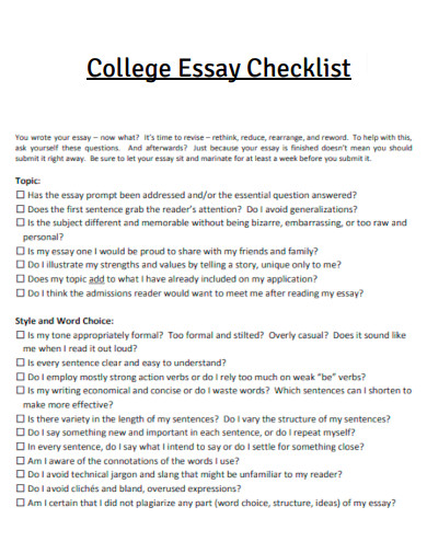 College Essay Checklist