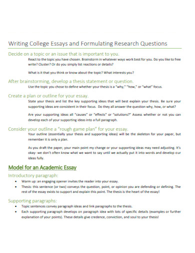 College Essays and Formulating Research Questions