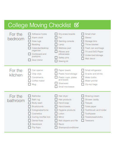 College Moving Packing Checklist