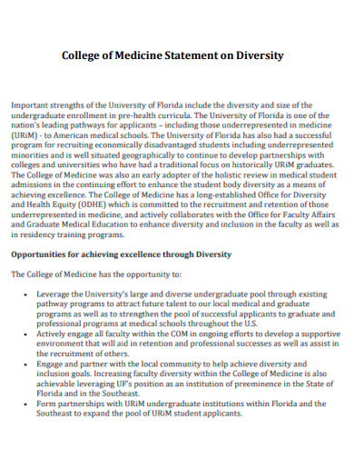 College of Medicine Statement on Diversity