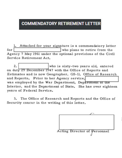 Commendatory Retirement Letter