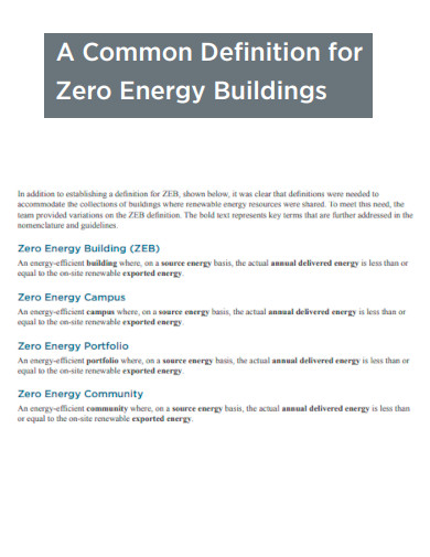 Common Definition for Zero Energy Building