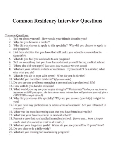 Common Residency Interview Questions