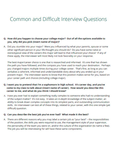 Common and Difficult Interview Questions