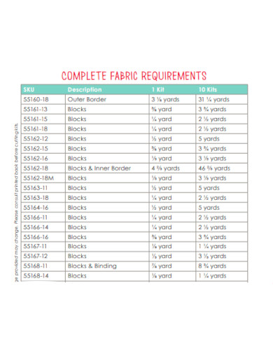 Complete Fabric Requirement