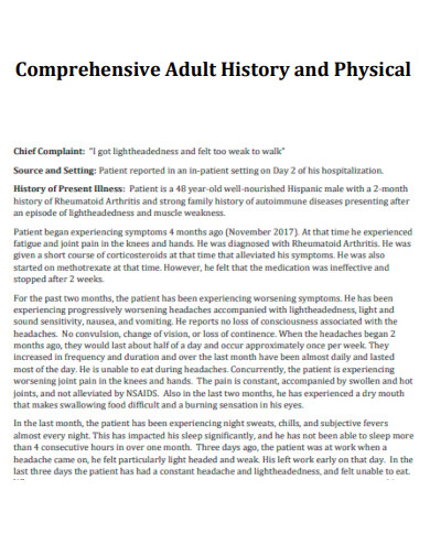 Comprehensive Adult History and Physical
