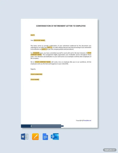 Confirmation of Retirement Letter to employee Template