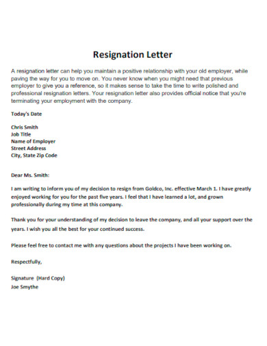 Conmpany Resignation Letter