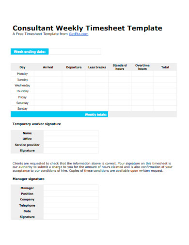 Consultant Weekly Timesheet Template