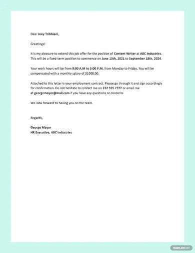 Contract Offer Letter Template