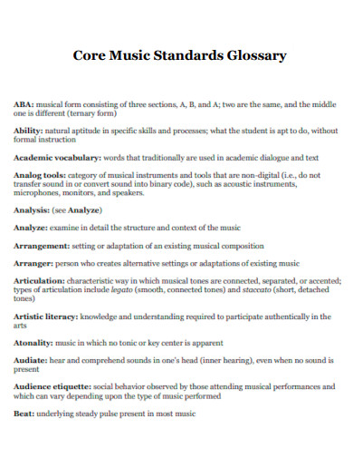 Core Music Standards Glossary