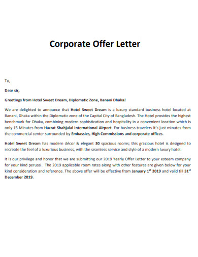 Corporate Offer Letter