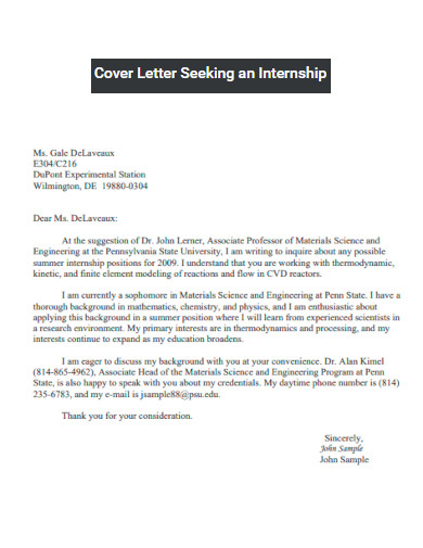Cover Letter Seeking an Internship