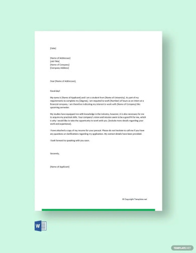 Cover Letter for Internship in Finance Template