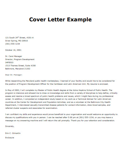 Cover Letter for Resume Example