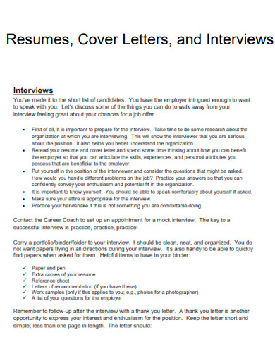 Cover Letter for Resume Interview