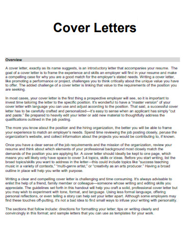 Cover Letter for Resume Overview