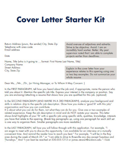 Cover Letter for Resume Starter Kit
