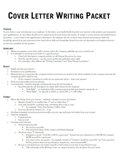 Cover Letter for Resume Writing Packet