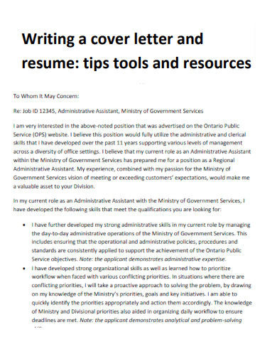 Cover Letter for Resume with Tools and resources