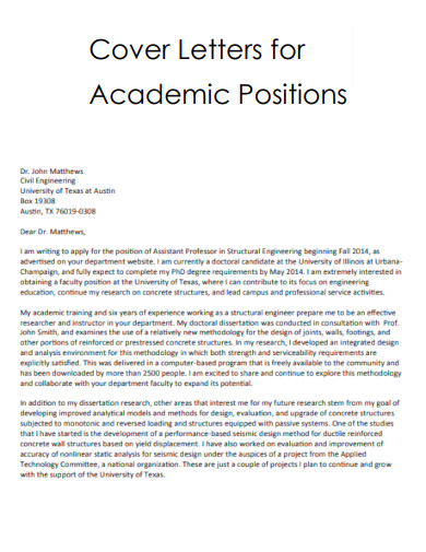 Cover Letters for Academic Position