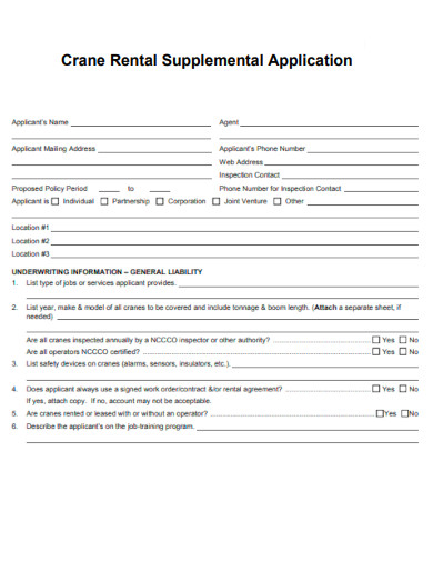 Crane Rental Supplemental Application