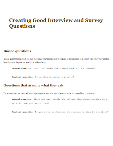 Creating Good Interview andSurvey Questions