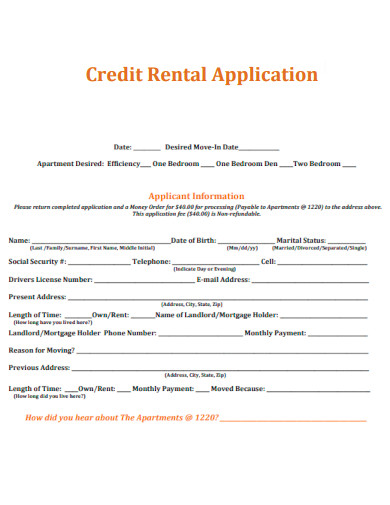 Credit Rental Application