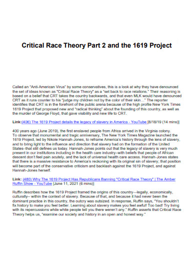 Critical Race Theory and The 1619 Project