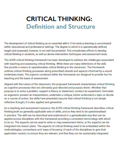 Critical Thinking Definition and Structure
