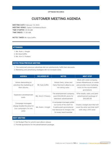 Customer Meeting Agenda Template
