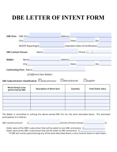 DBE Letter of Intent Form