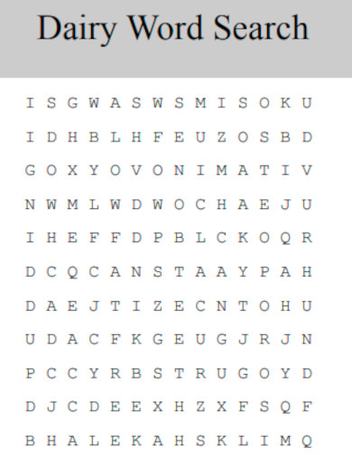 Dairy Word Search