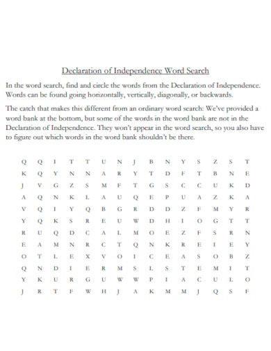 Declaration of Independence Word Search