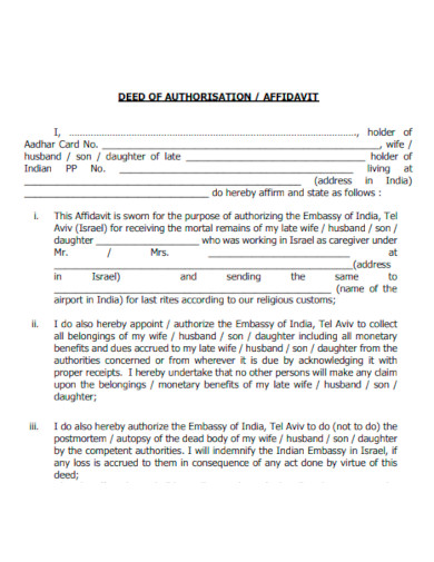 Deed of Authorization of Affidavit